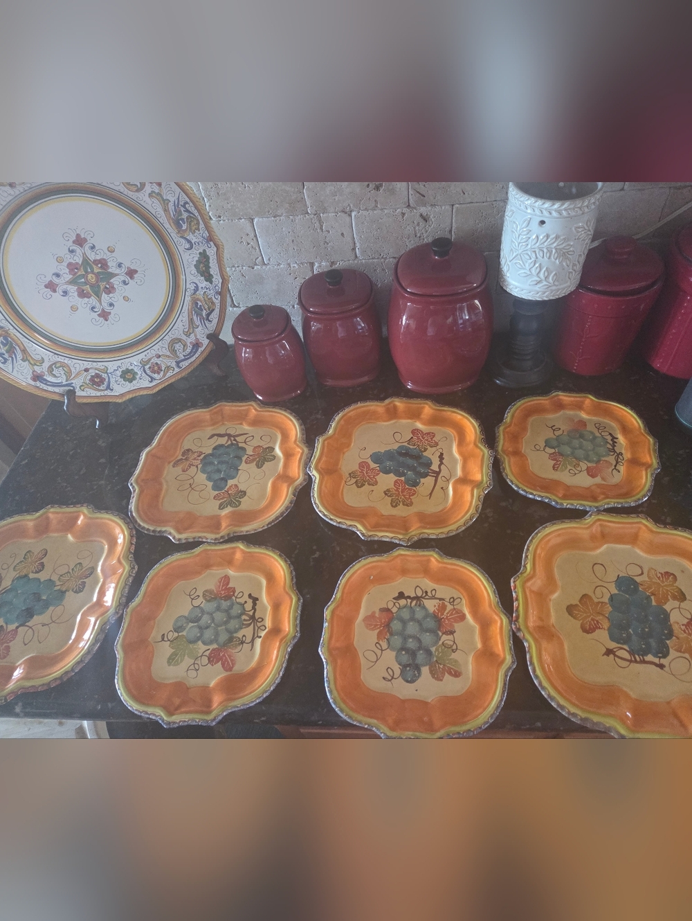 7 set dinner Salad Plates italy Italinka art fruit grape hand painted square